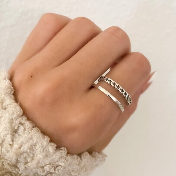 Jewelry - 925 Sterling Silver Minimalist Ring Layer Ring Dainty Ring Chain Link Ring